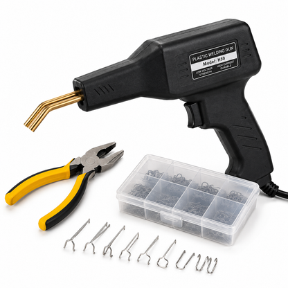 Kit Profesional de Reparación de Plásticos para Autos | Pistola Soldadora con Grapas Calientes